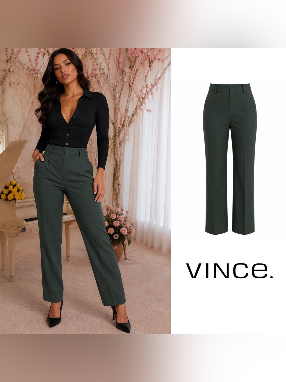 NEW Vince Dark Green Tailored Straight-Leg Pants